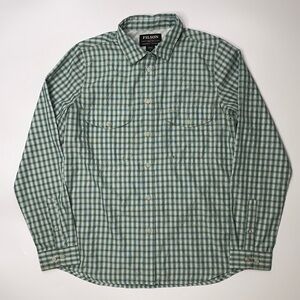 Filson Green Plaid Nylon Fishing Long Sleeve Button Up Shirt Medium